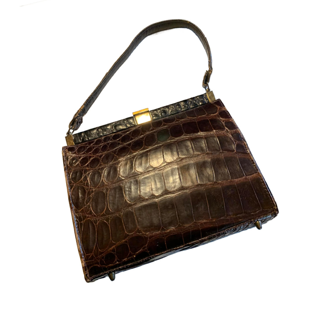 Genuine Alligator Classic Kelly Style Handbag circa 1940s