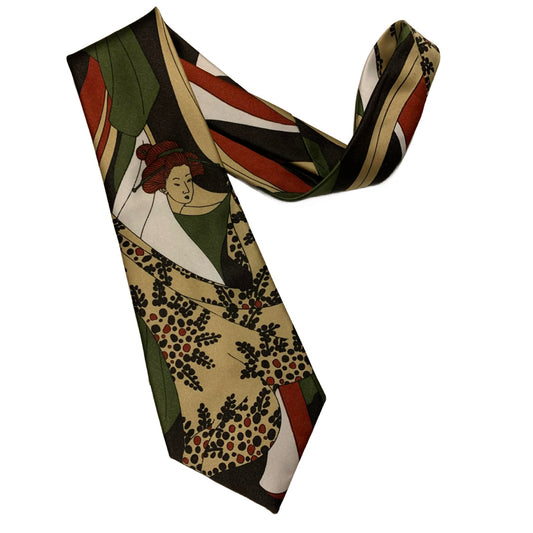 Colorful Geisha Design Men's Tie circa 1970s