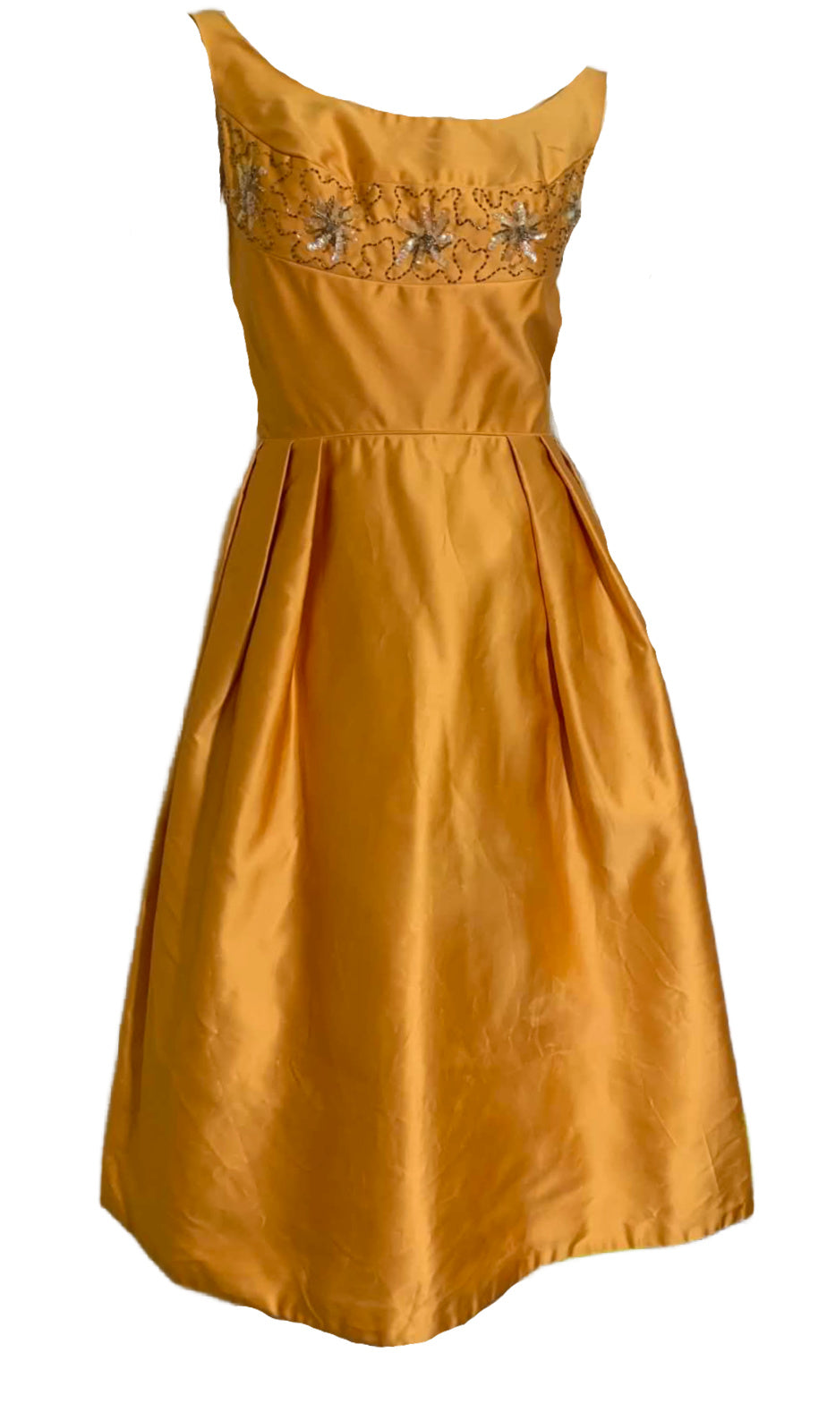 Golden Satin Cocktail Dress with Beading and Sequins circa 1960s