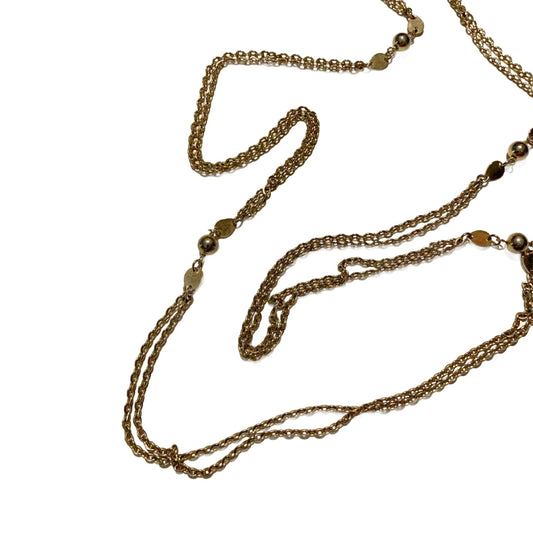 Gold Tone Double Chain and Ball Super Long Layering Necklace circa 1970s
