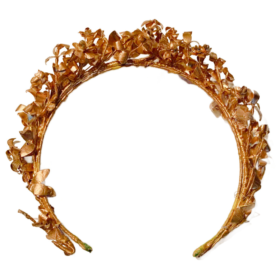 Golden Paper Hand Made Flower Crown Headband circa 1920s