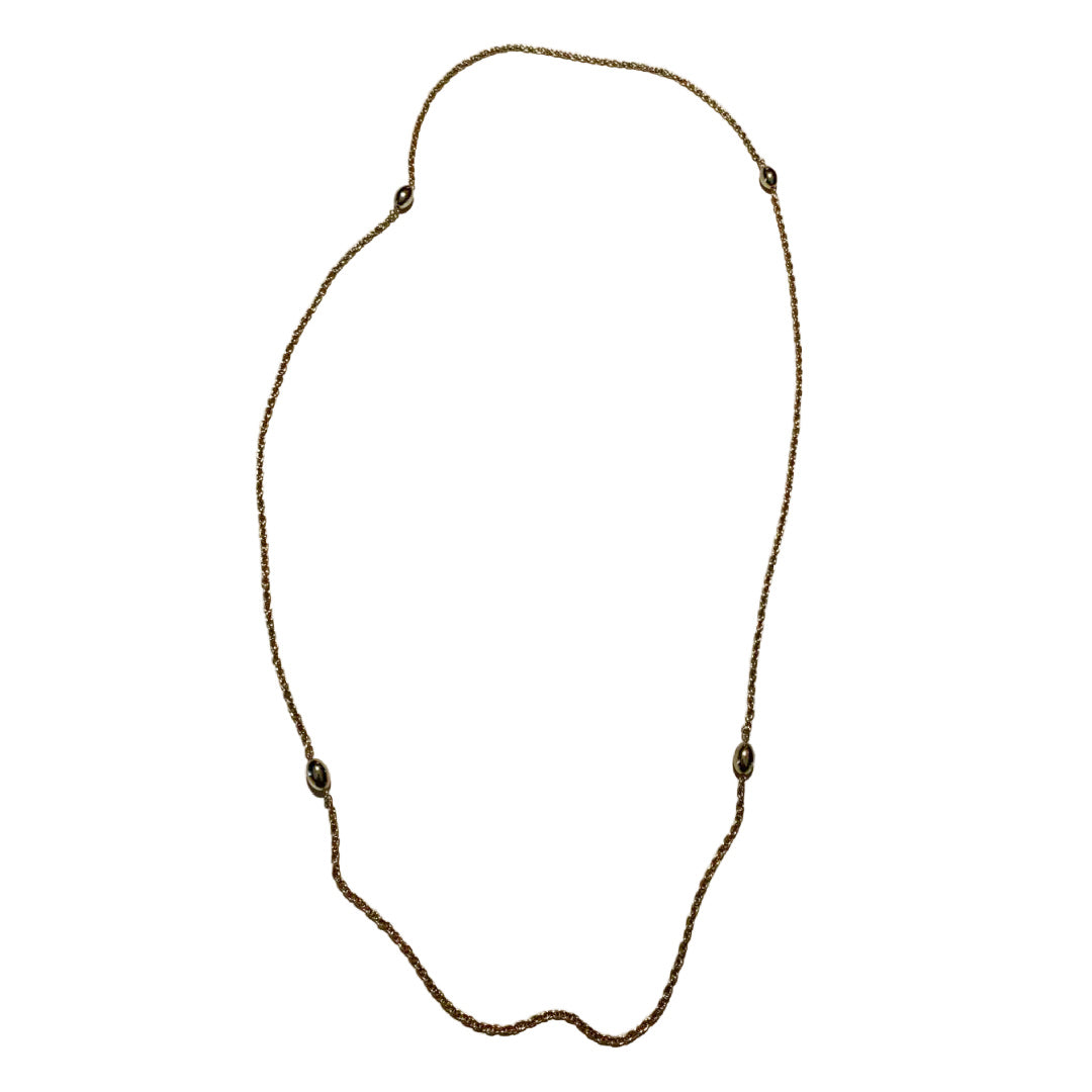Gold Tone Chain and Oval Bead Long Layering Necklace circa 1970s