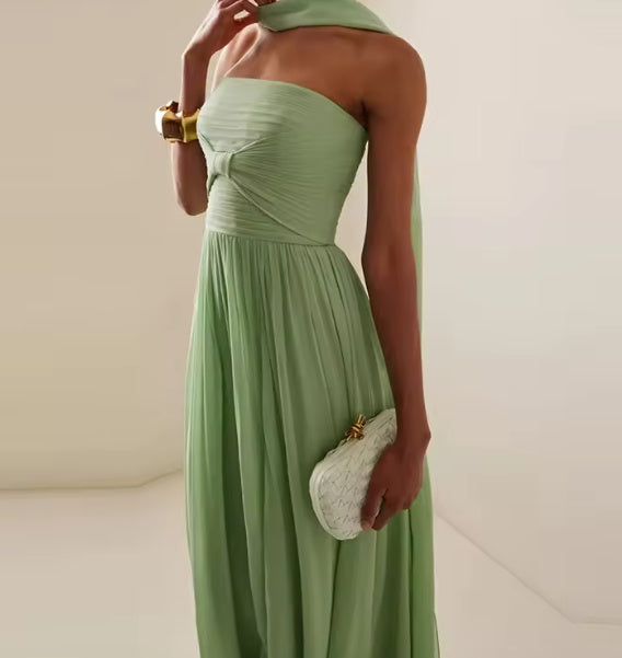 Gemma- the Seafoam Green Chiffon Evening Gown With Scarf