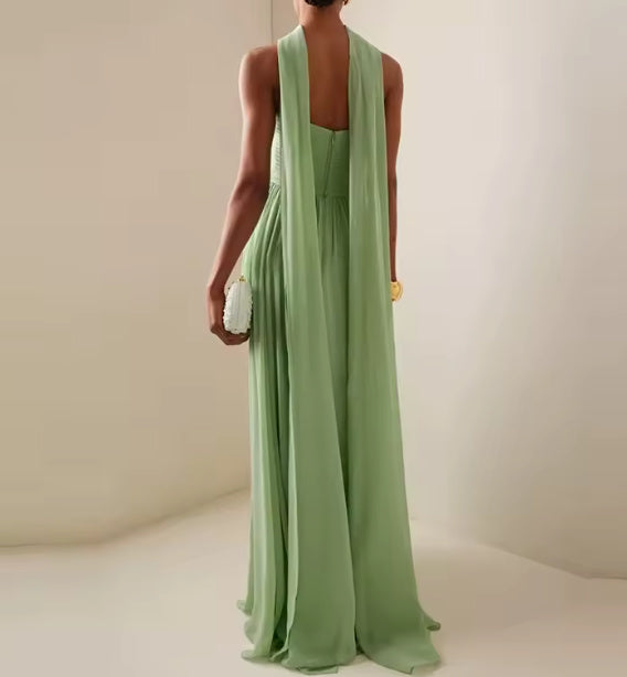 Gemma- the Seafoam Green Chiffon Evening Gown With Scarf