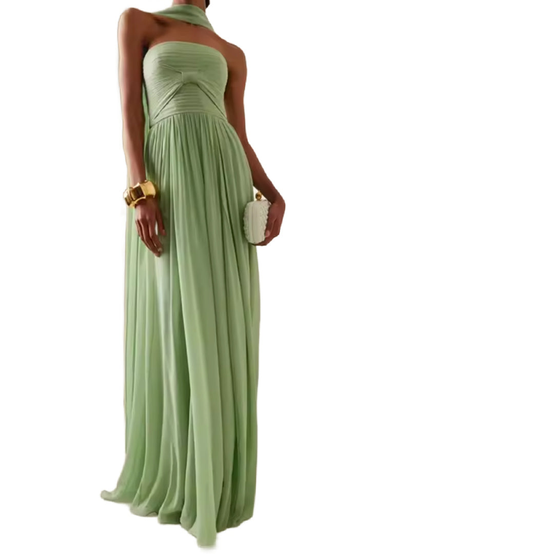 Gemma- the Seafoam Green Chiffon Evening Gown With Scarf
