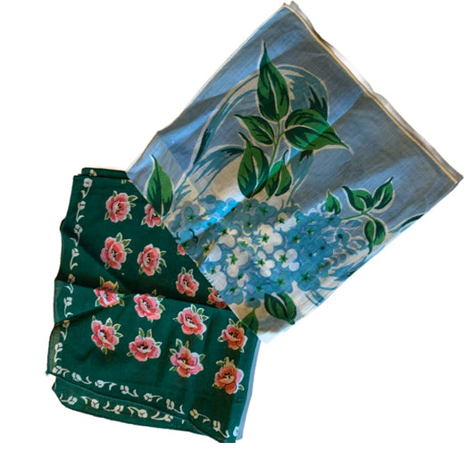 Roses and Hydrangeas Handkerchiefs Lot 2 circa 1940s
