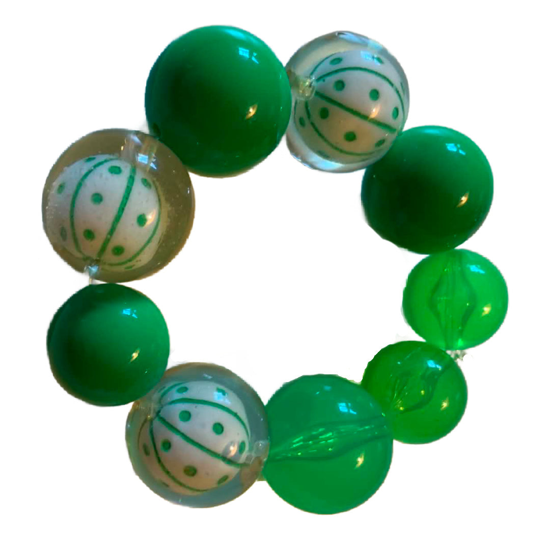 Funky Green and White Lucite Bead Stretch Bracelet circa 1970s