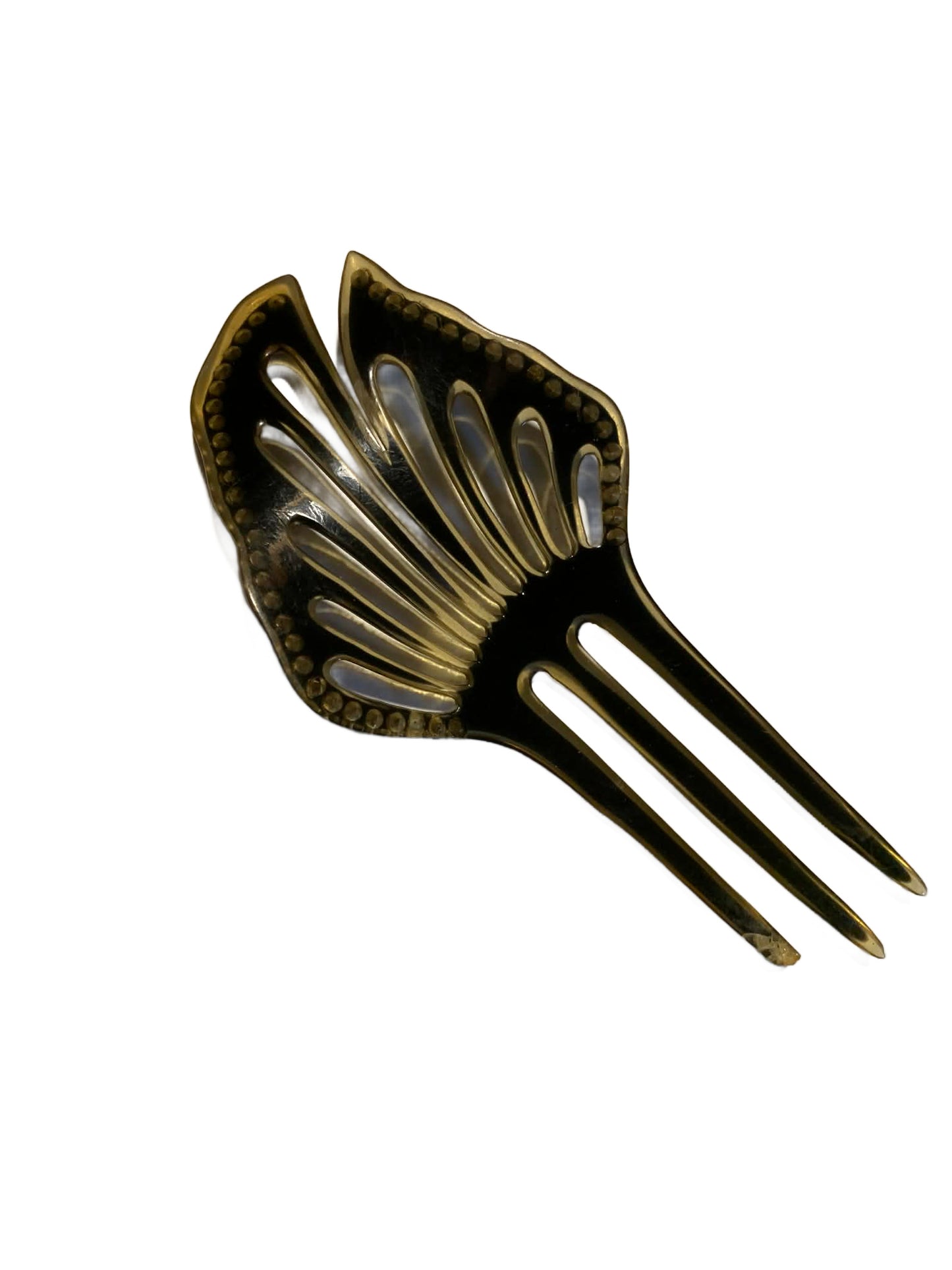 Green Rhinestone Black Butterfly Wing Shaped Celluloid Hair Comb Mantilla circa 1920s