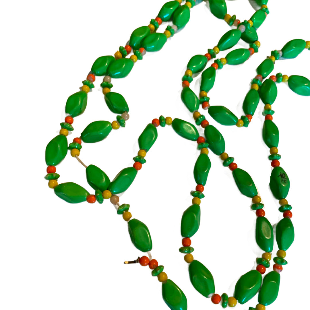Orange and Green Beaded Long Necklace circa 1960s