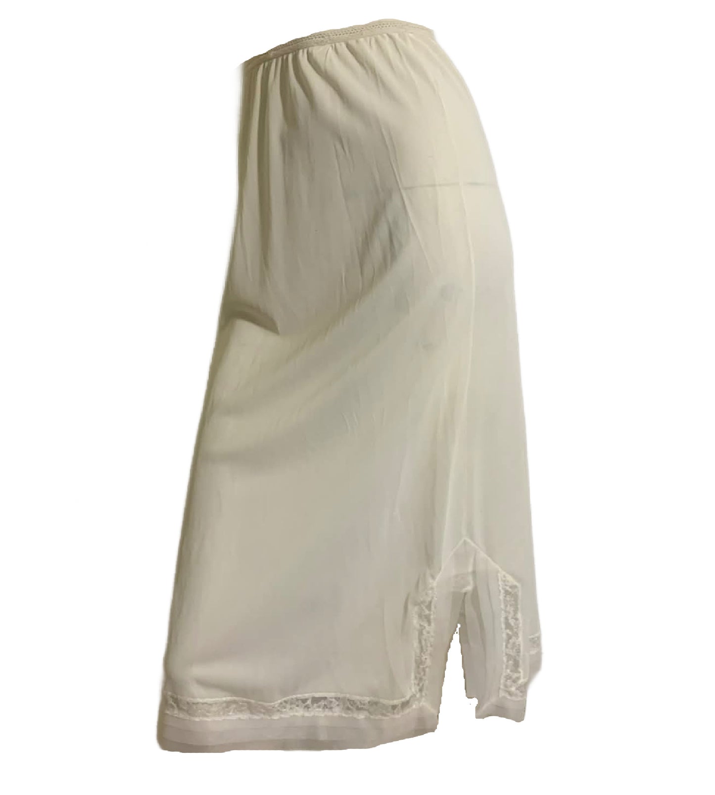 Classic White Nylon Half Slip Chiffon and Lace Hem Side Slits circa 1960s