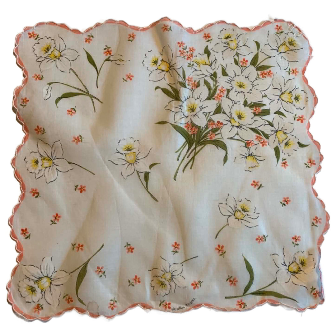 Daffodil Floral Print Handkerchief circa 1950s