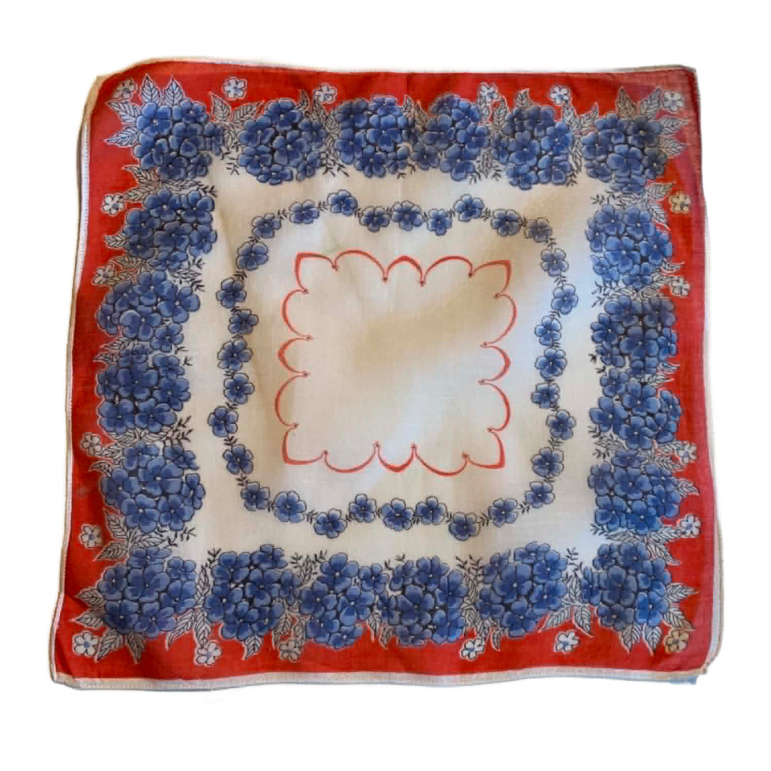 Red White and Blue Floral Print Handkerchief circa 1950s