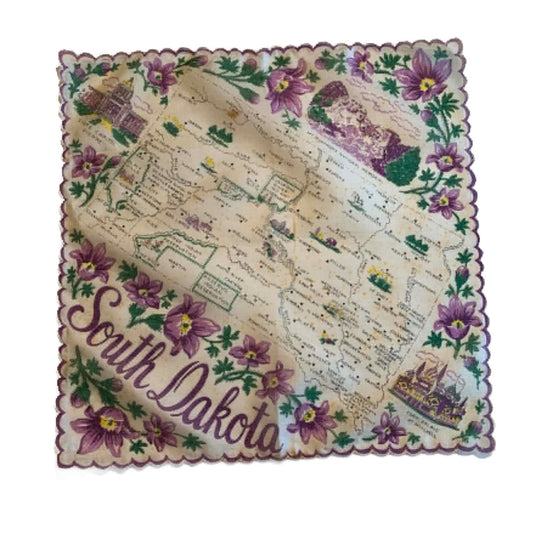 South Dakota Souvenir Cotton Handkerchief circa 1950s