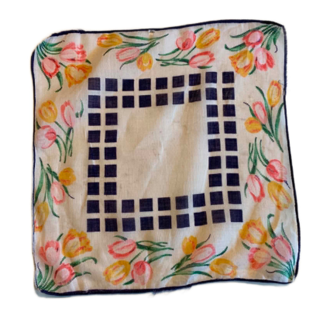 Tulip Print Cotton Handkerchief circa 1950s
