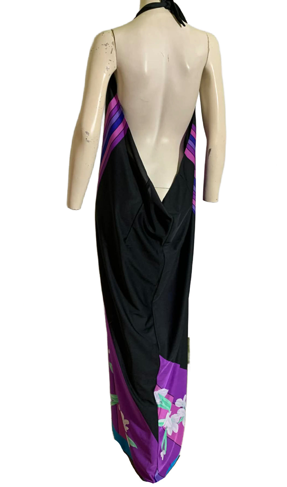 Hawaiian Jersey Nylon Deep V Neck Low Back Beach Dress circa 1980s