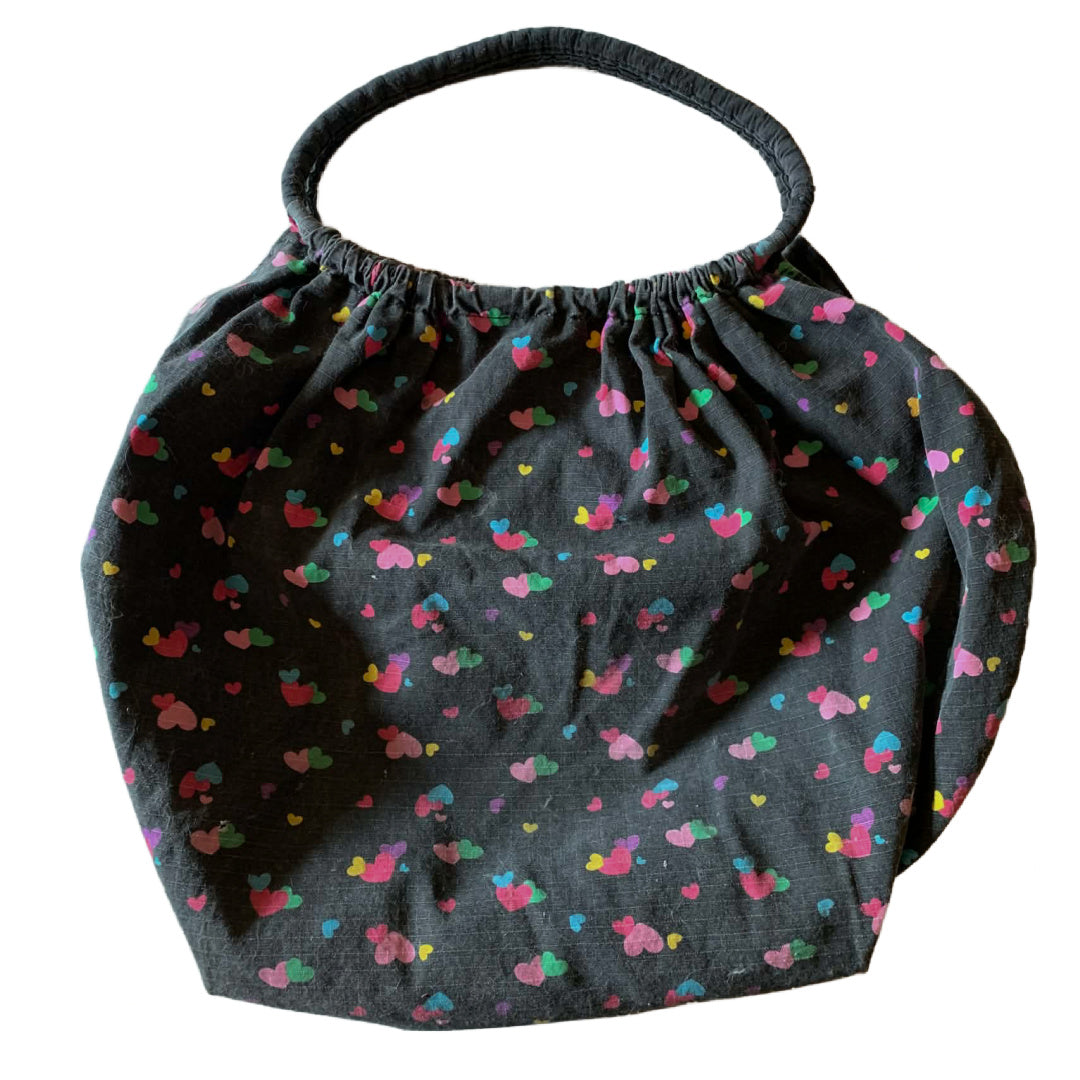 Pastel Heart Print Pewter Grey Cotton Bag circa 1990s