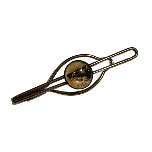 Horsehead Glass Domed Silver Tone Metal Tie Clip circa 1940s