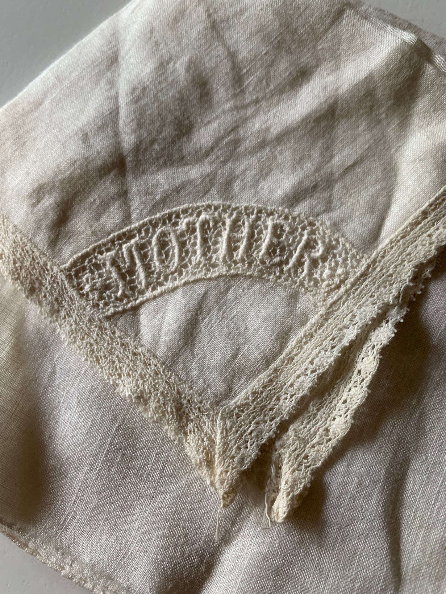 "Mother" Embroidered Cotton Voile Handkerchief Set 2 circa 1940s