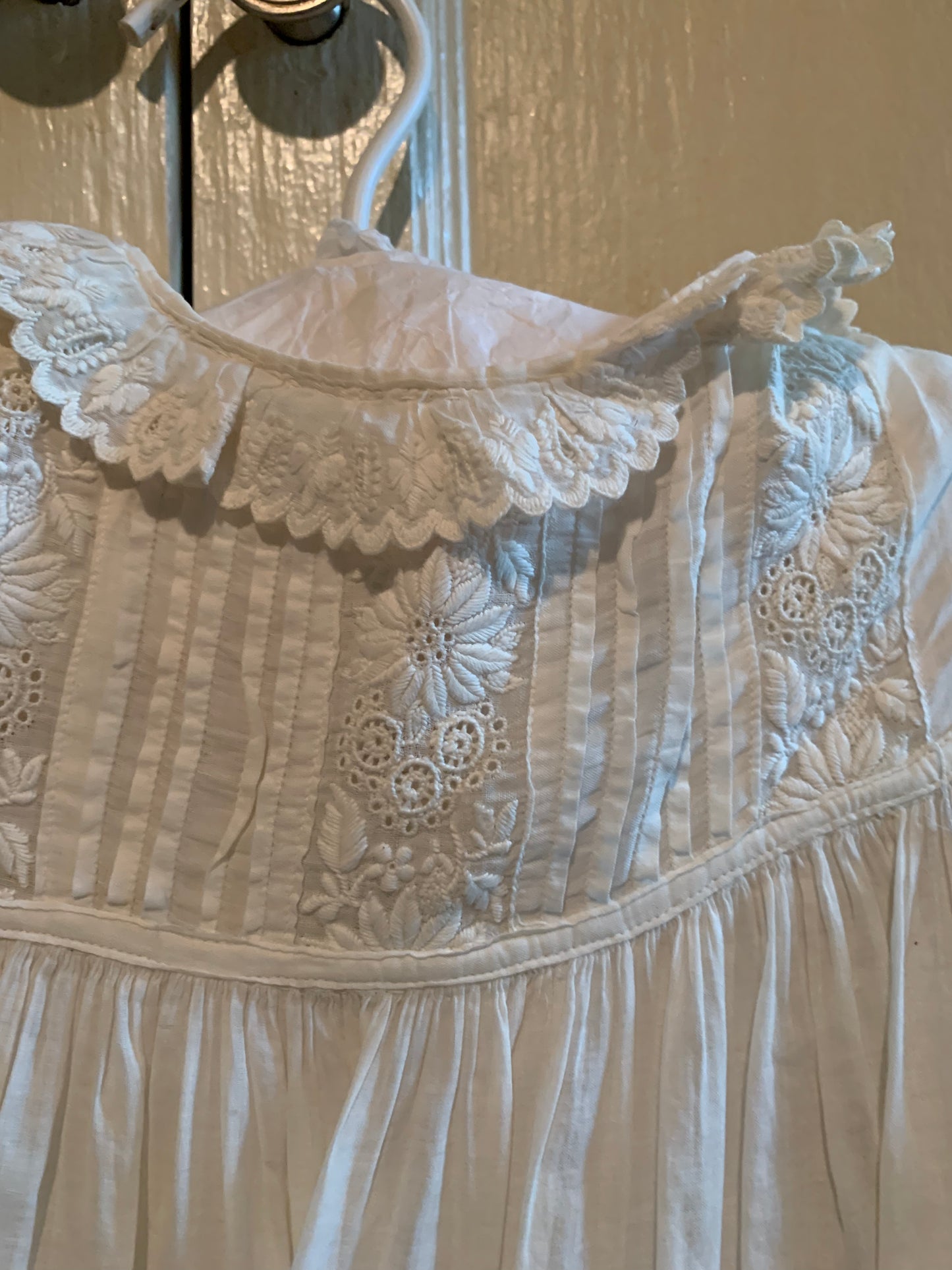 Exquisite Pleated and Embroidered Cotton Christening Gown with Slip circa 1900s