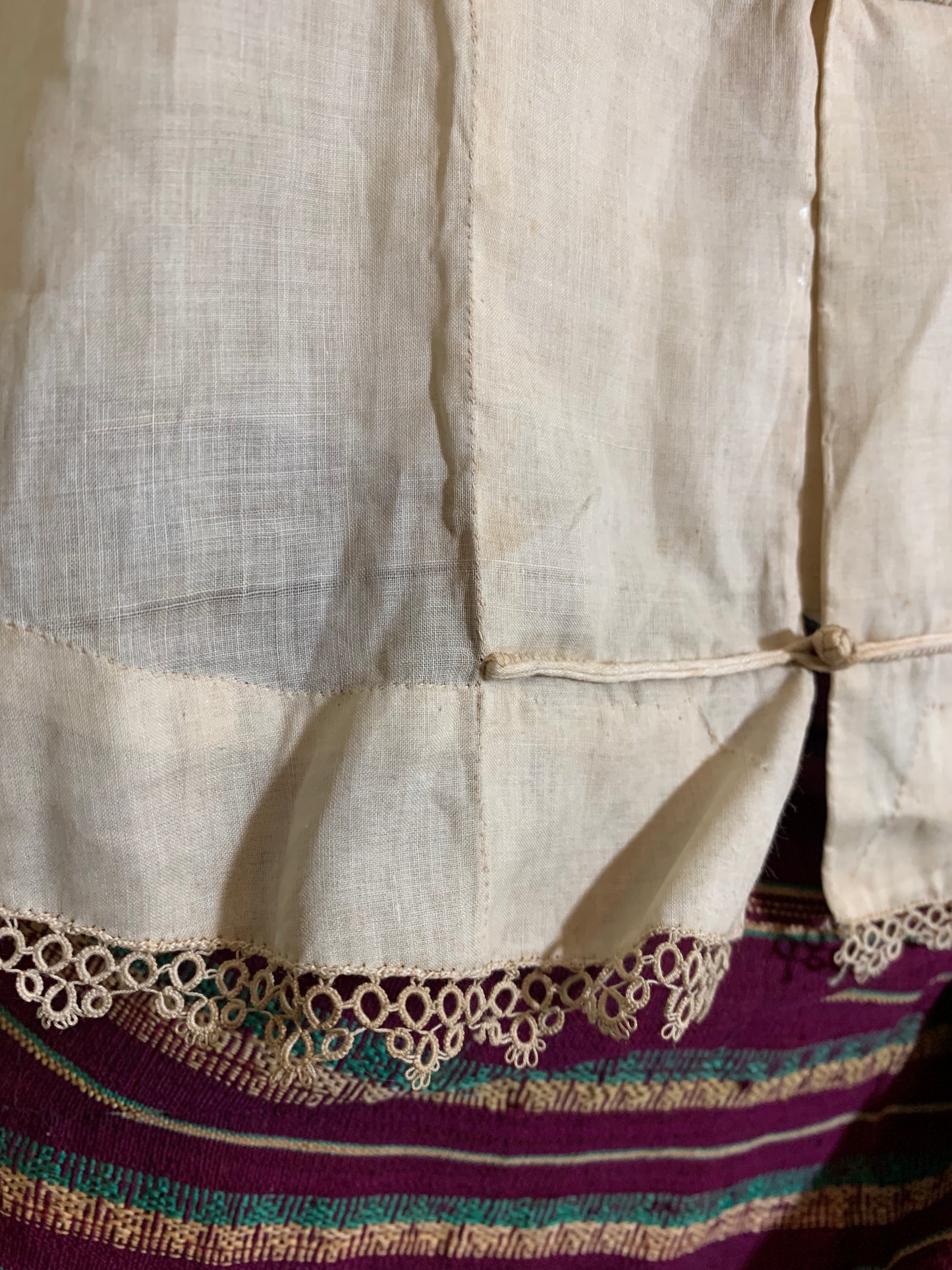 Rare Burmese Purple and Gold Striped Wool Bridal Skirt with 2 Bodices and Ornate Shoes circa 1890s