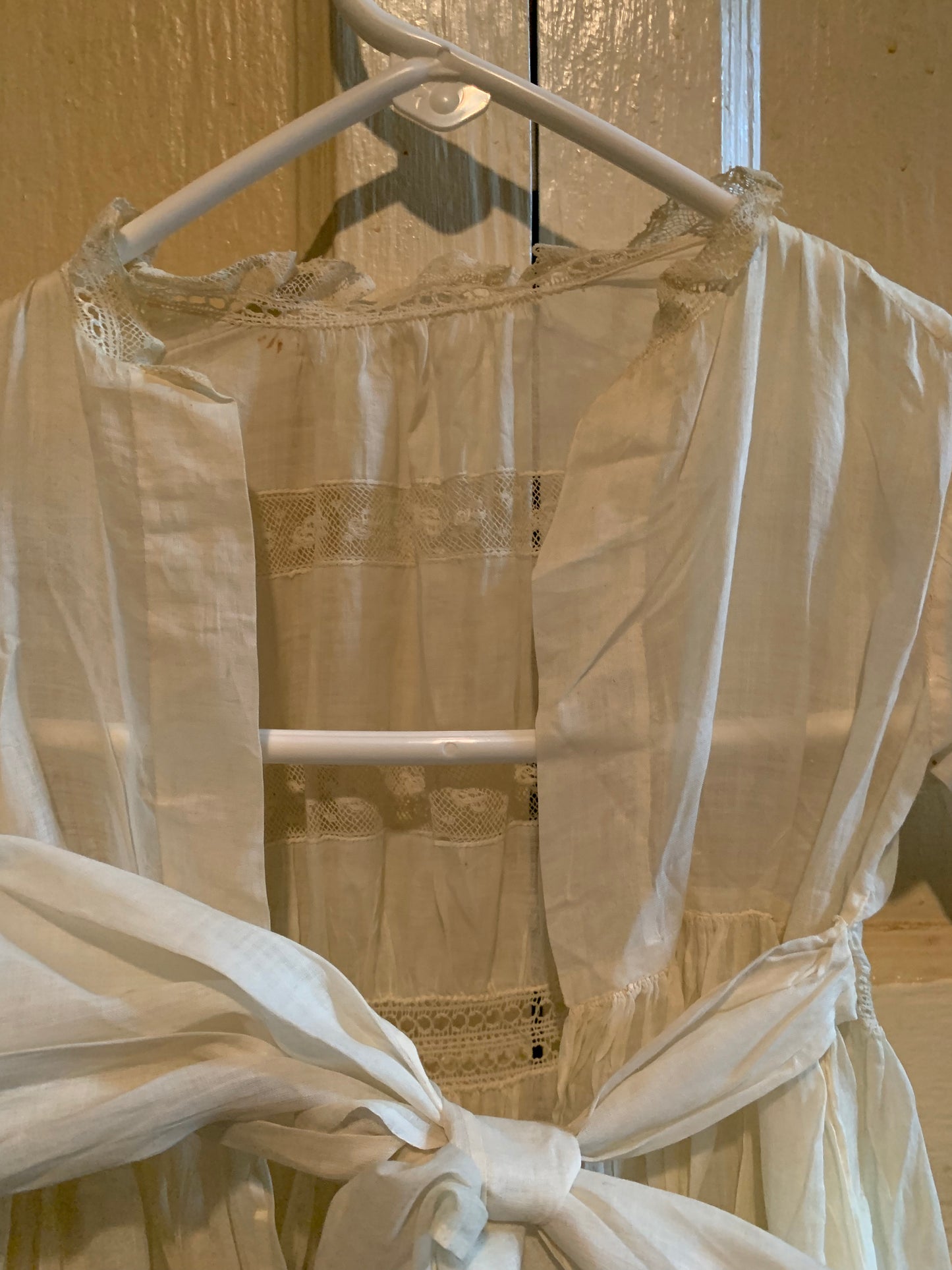 Lawn Cotton and Lace Christening Gown with Sash circa 1910s