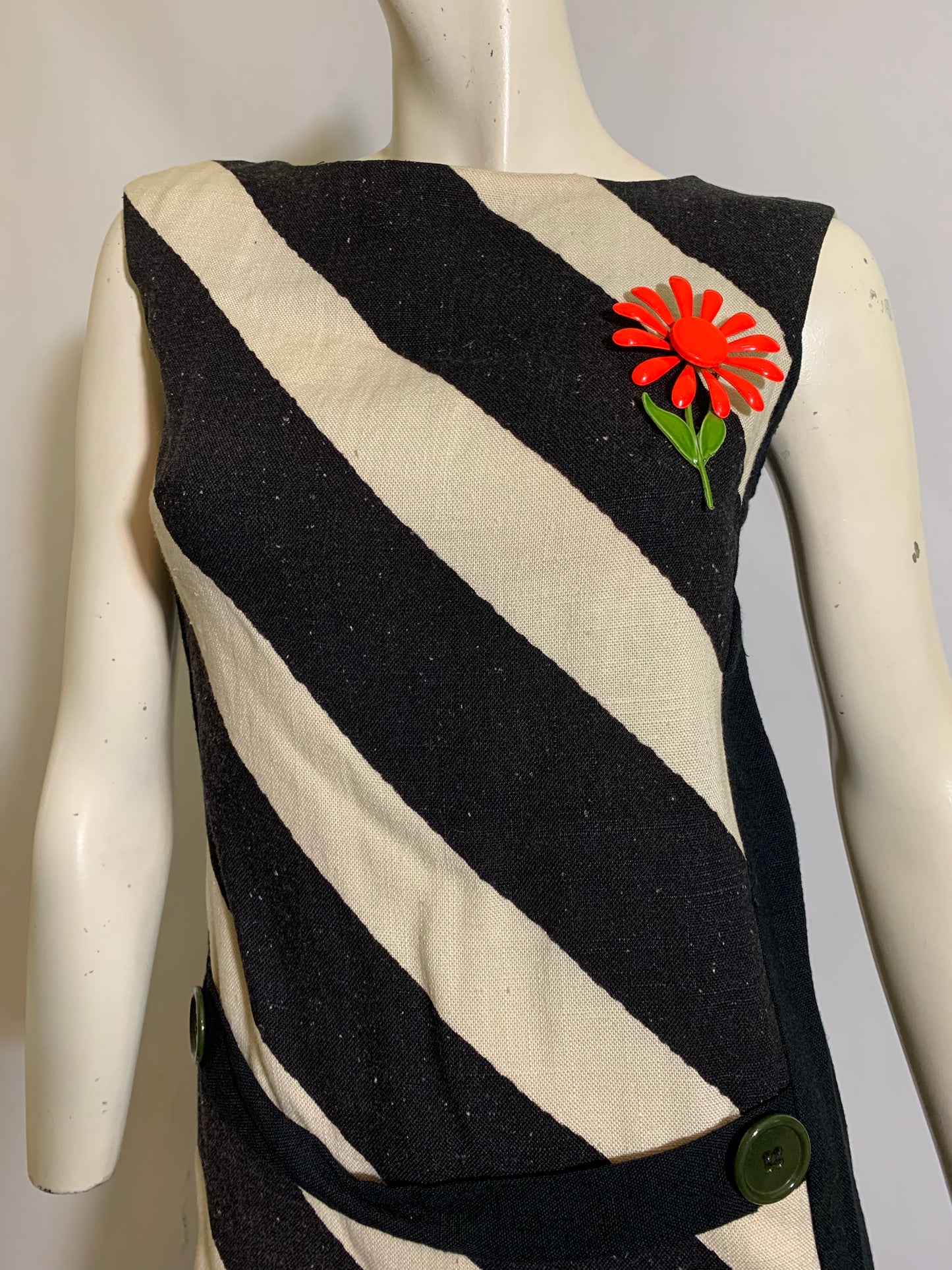 Speckled Black and Off White Striped Shift Dress circa 1960s