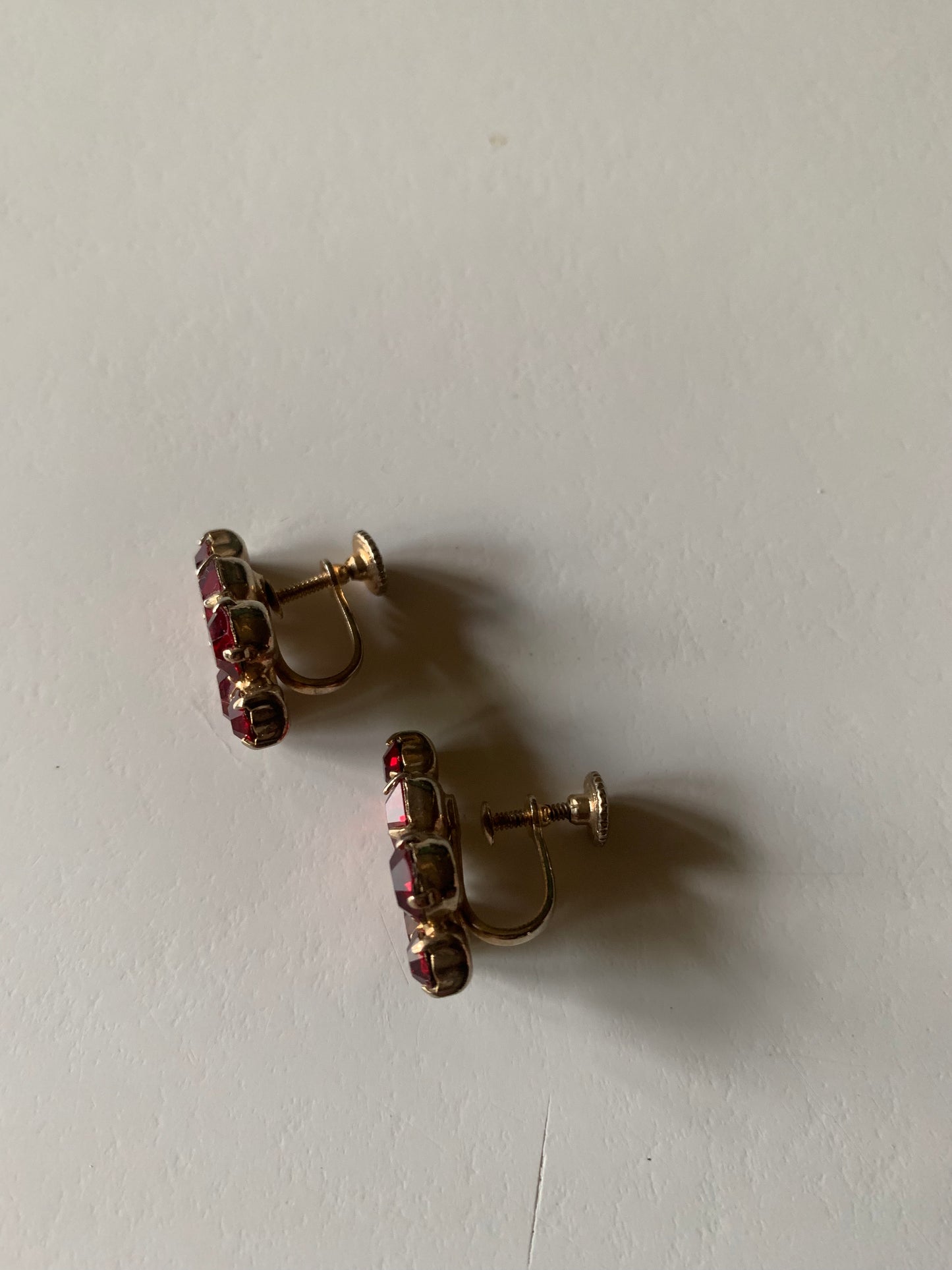 Sparkling Rose Red Rhinestone Earrings circa 1940s