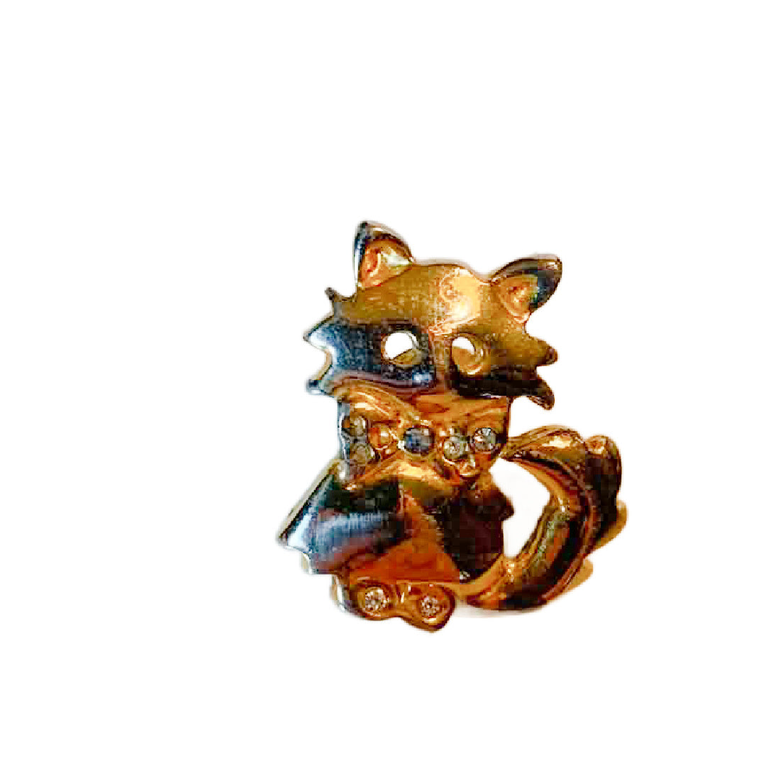 Rhinestone Dotted Kitty Cat Lapel Scatter Pin circa 1970s