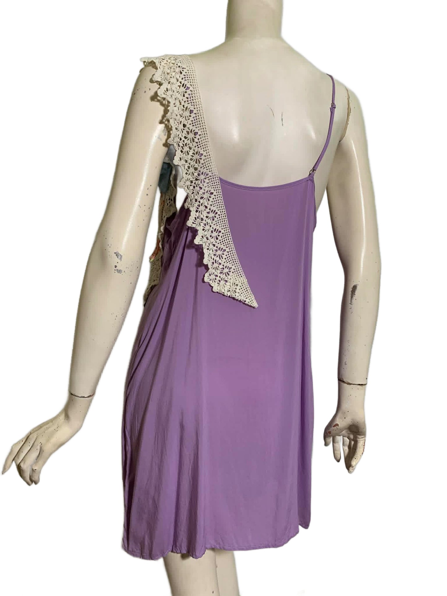 Pageant Girl Lavender Reimagined Cotton Slip Dress with Vintage Millinery, Lace and Ribbons