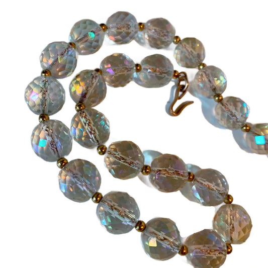 Beveled Lead Crystal Bead Necklace circa 1940s
