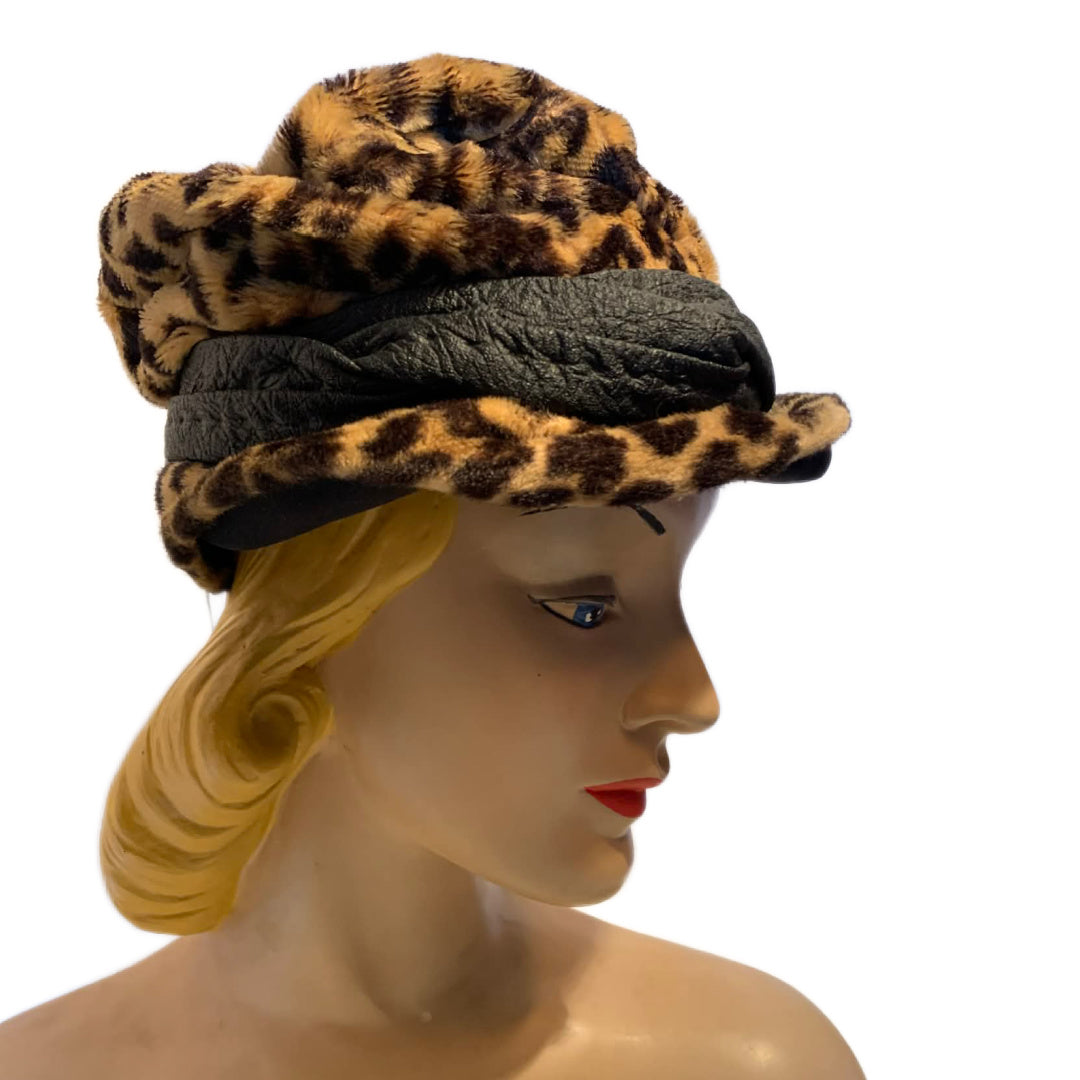 Faux Leopard Print Rock Star Slouch Hat Wired Brim circa 1960s