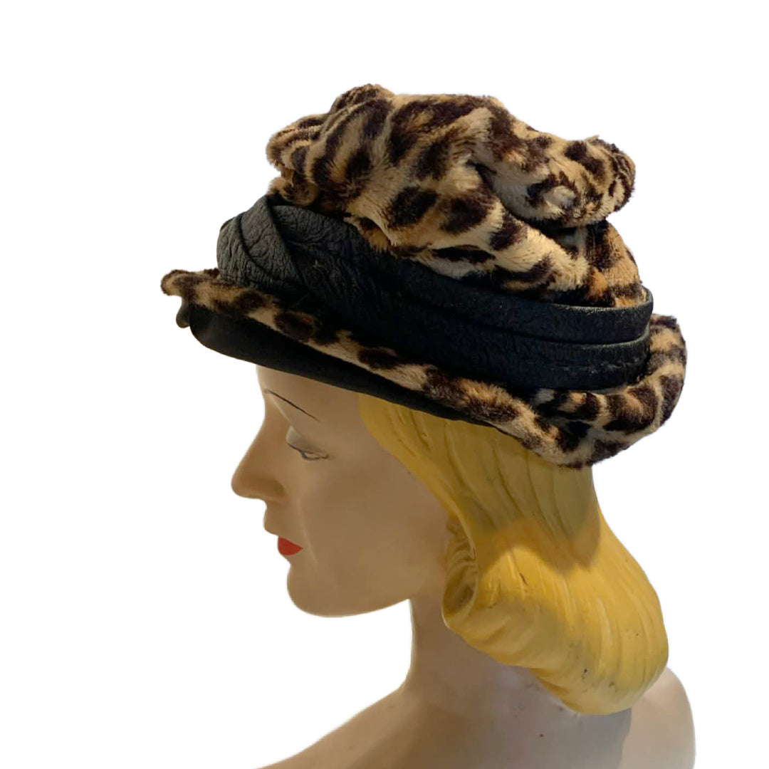Faux Leopard Print Rock Star Slouch Hat Wired Brim circa 1960s