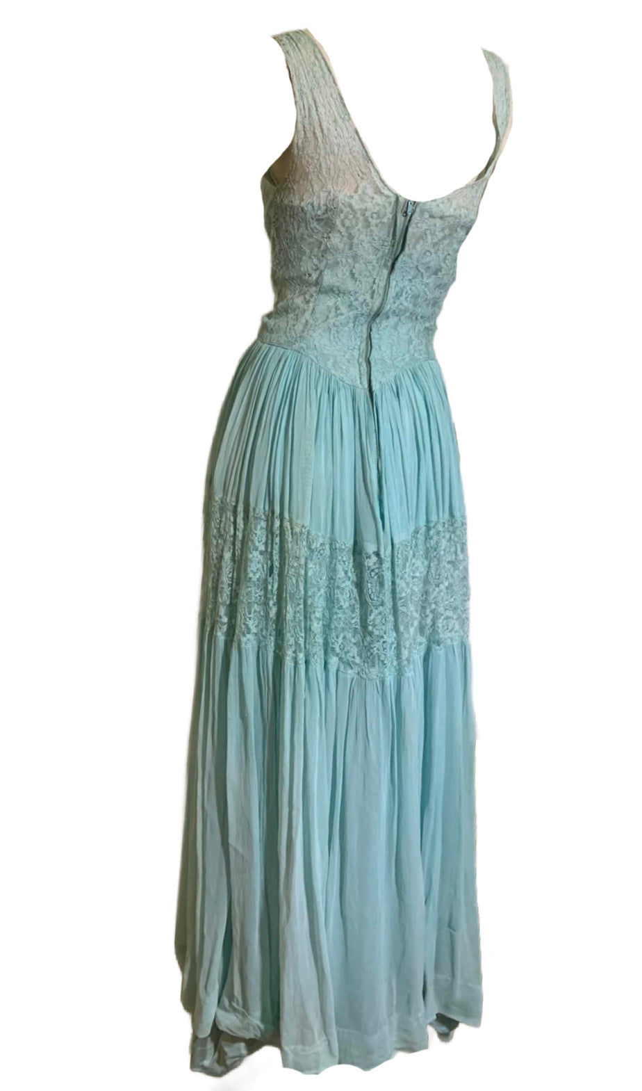 Sky Blue Lingerie Inspired Evening Gown with Roses circa 1940s