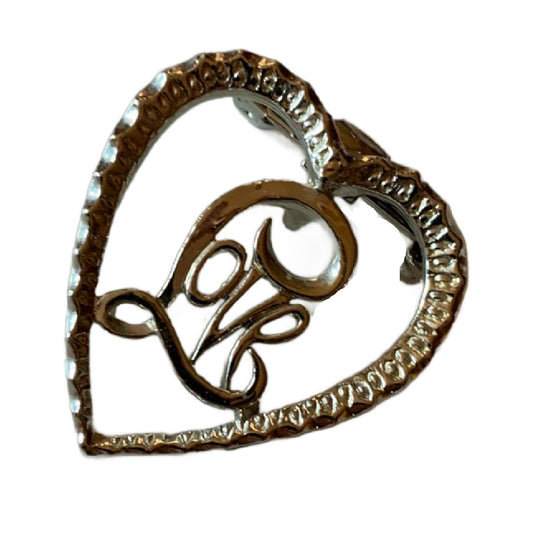 Silver Tone Metal LOVE Heart Brooch- circa 1970s