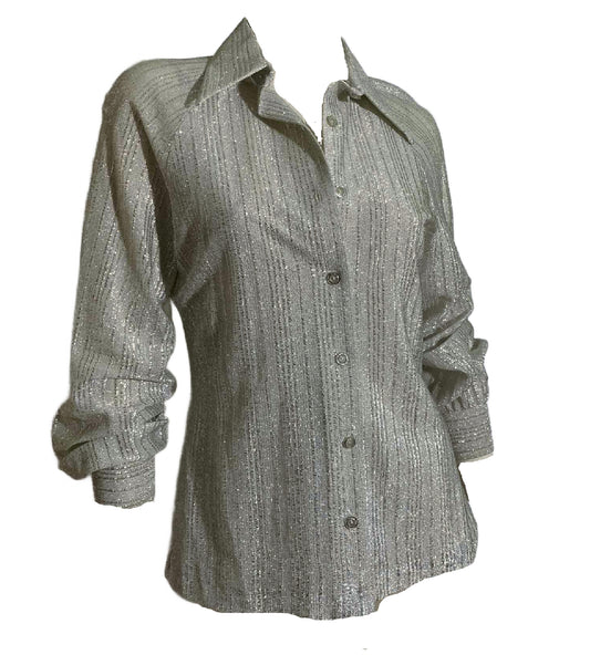 Sparkling Silver Metallic Long Sleeved Blouse circa 1970s