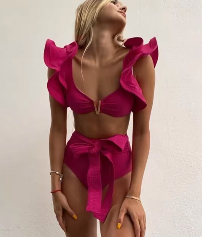 Ruff Cut- the Ruffled Shoulder Two Piece Swimsuit 8 Colors