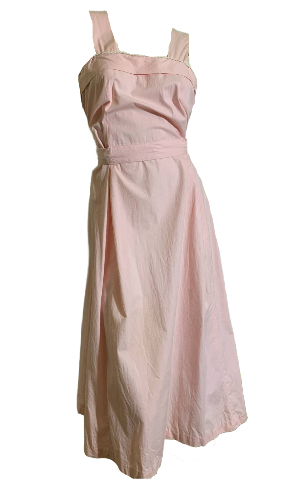 Sweet Pink Cotton Maternity Sun Dress Adjustable Waist circa 1940s