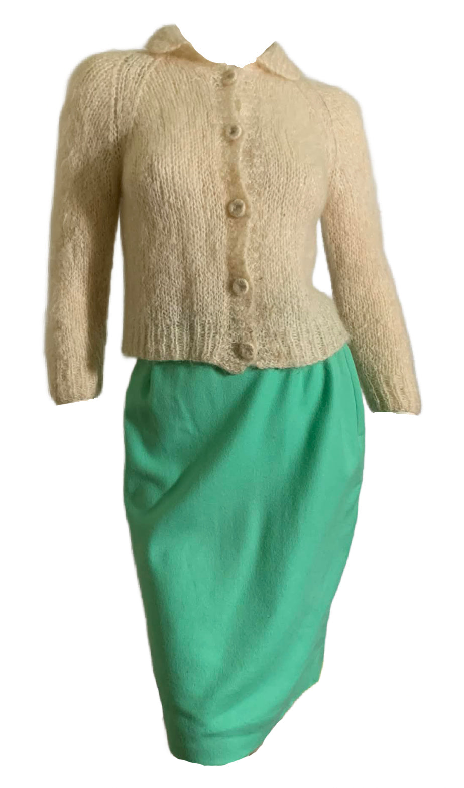 Minty Green Wool Pencil Skirt circa 1960s