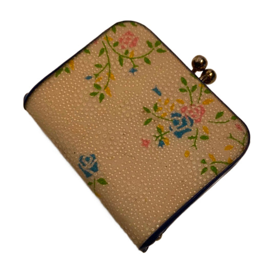 Ivory Hard Side Mini Coin Purse Pastel Flowers circa 1970s