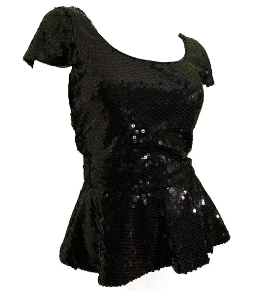 Black Sequined Peplum Blouse circa 1990s/2000s Lord & Taylor