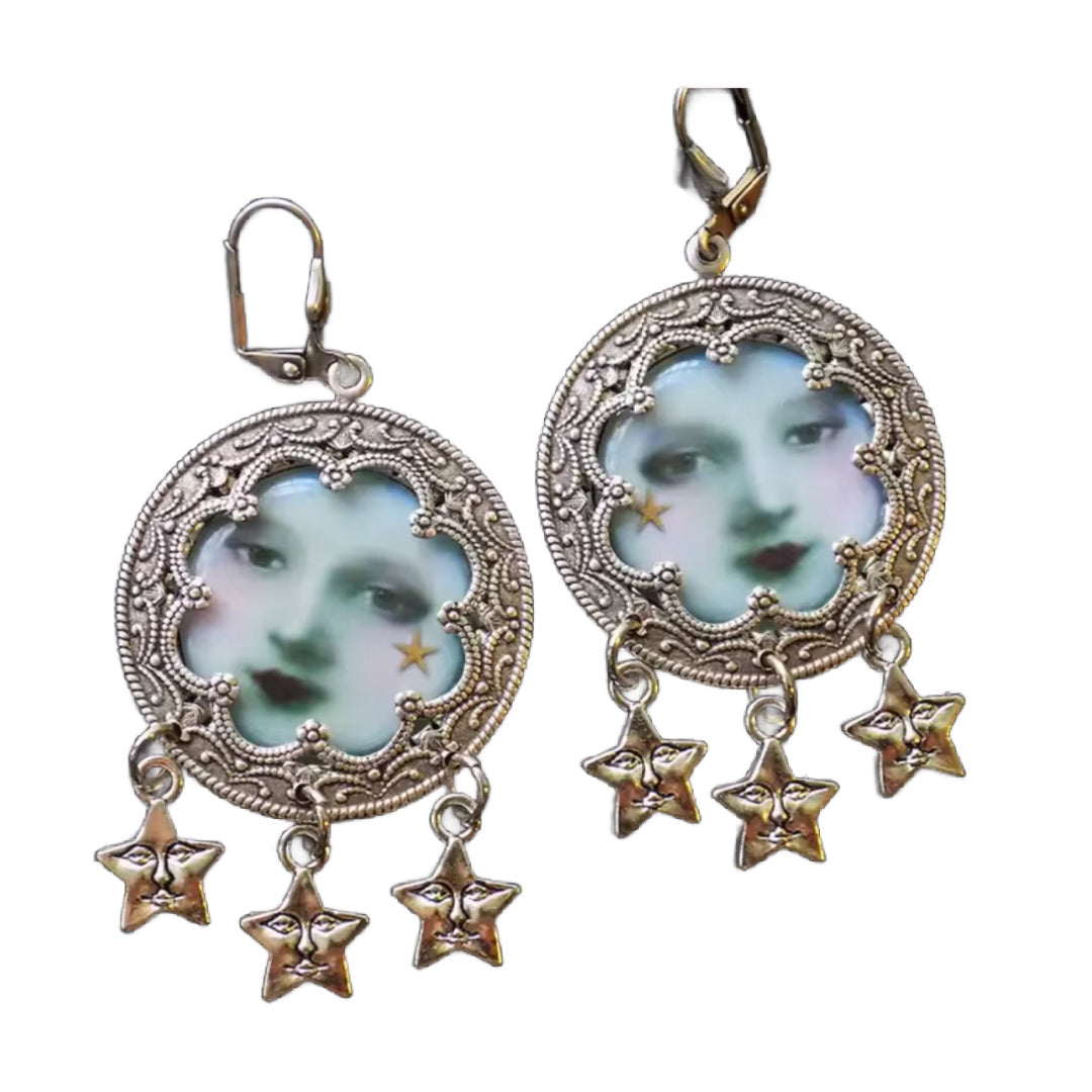 Selene- the Moon Face Dangle Earrings