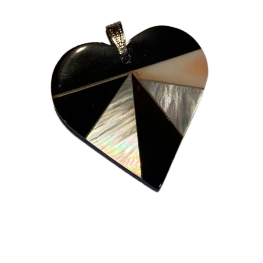 Heart Shaped Shell and Stone Mosaic Pendant circa 1980s