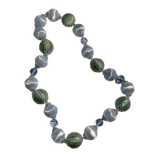 Single Strand Sky Blue and Silver Necklace circa 1960s