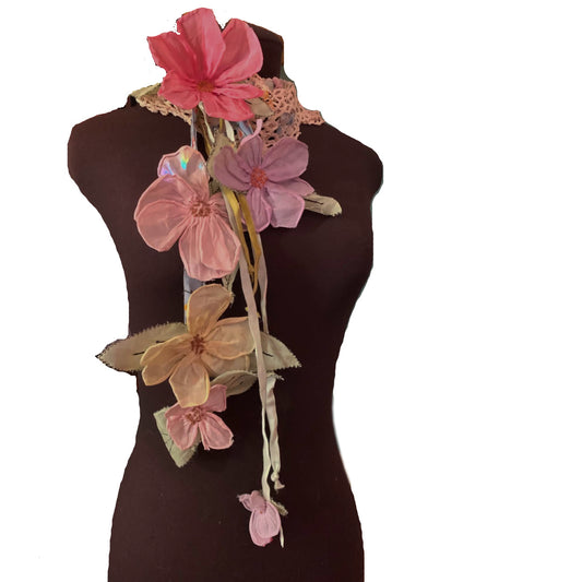 Peris- the Pastel 1920s Flowers and Antique Lace Neckpiece