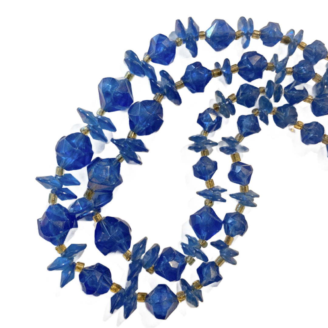 Cobalt Blue Double Strand Beaded Necklace circa 1940s