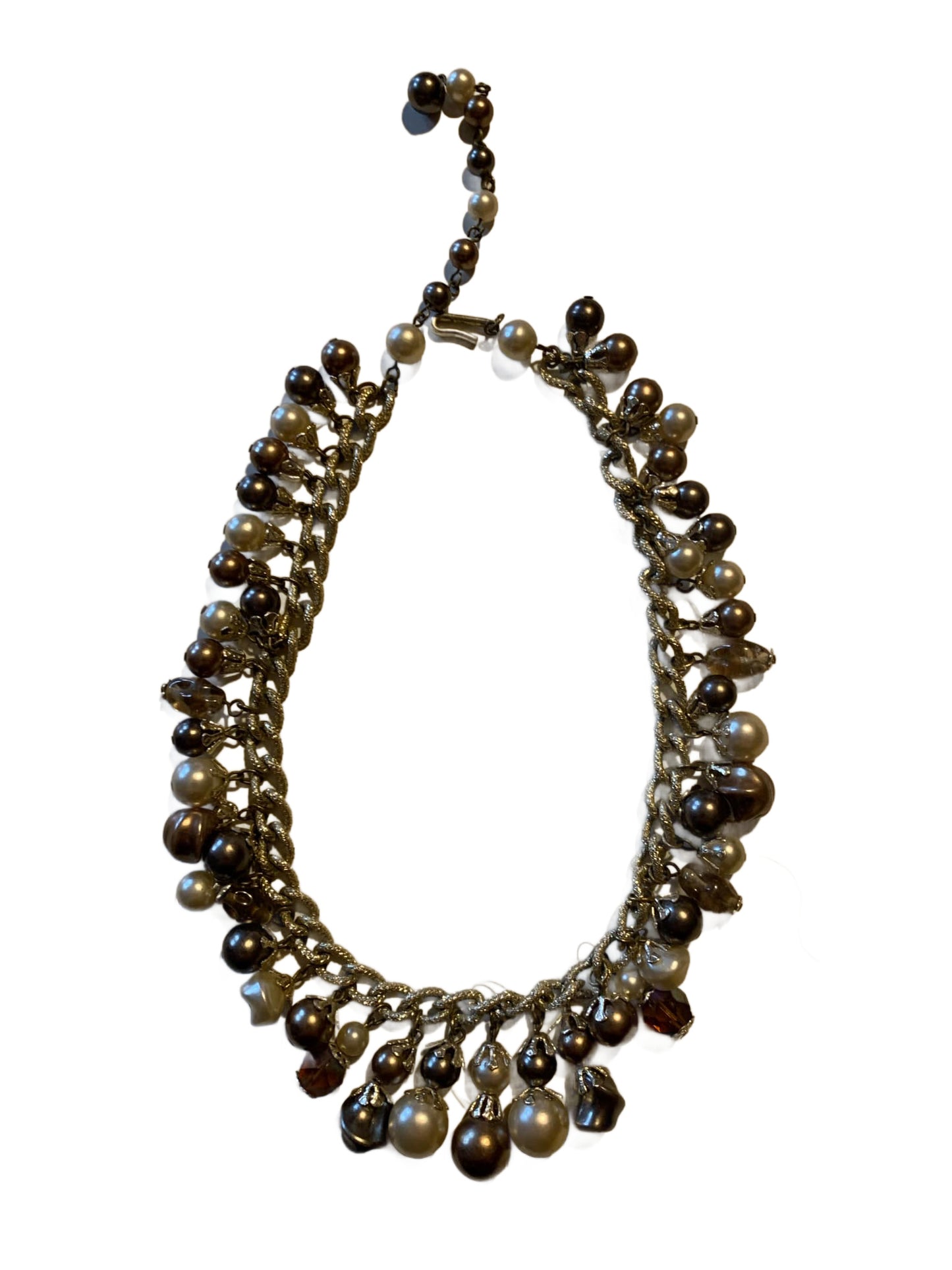 Dangling Faux Pearl Chain Necklace circa 1960s