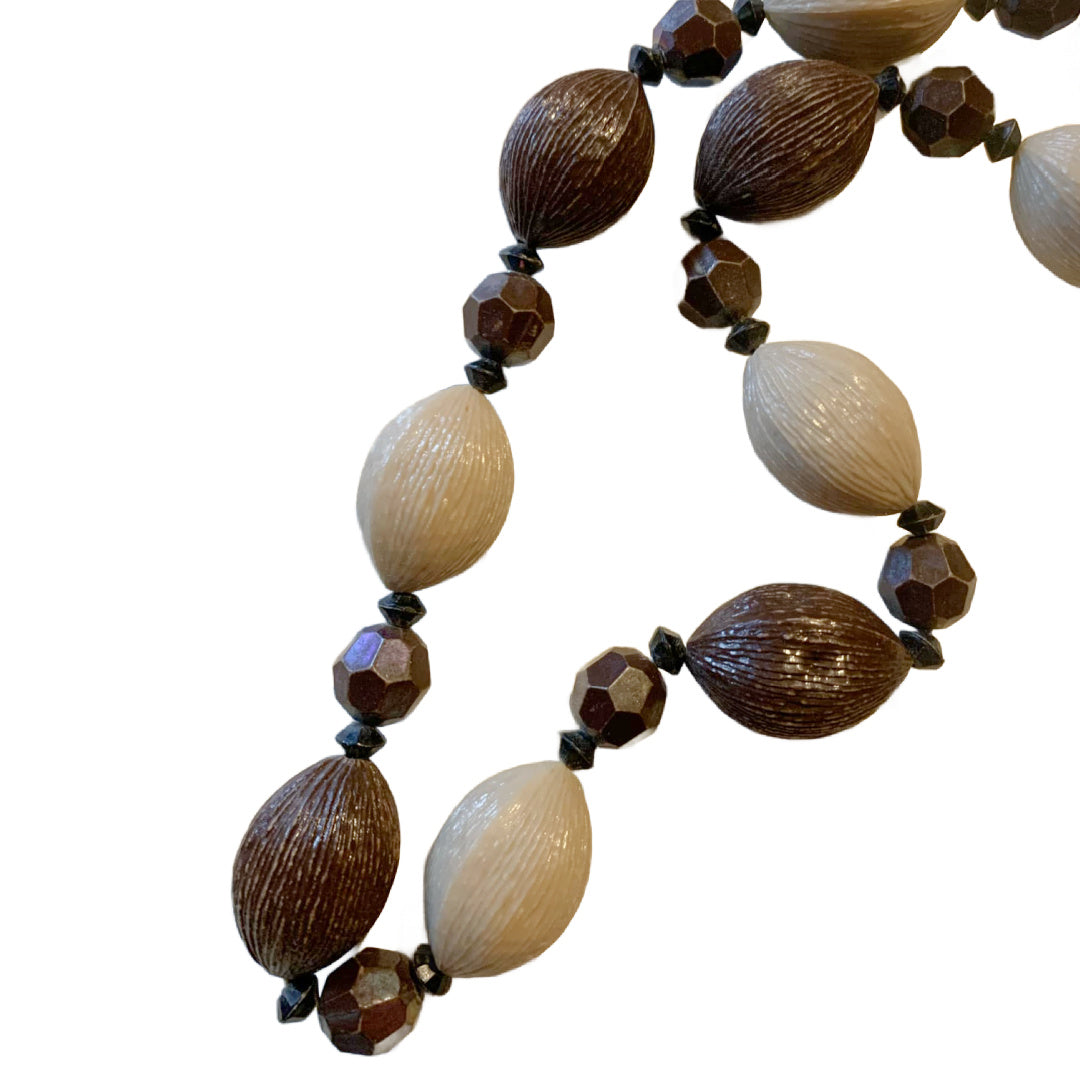 Faux Pecan Nut Plastic Bead Necklace circa 1960s