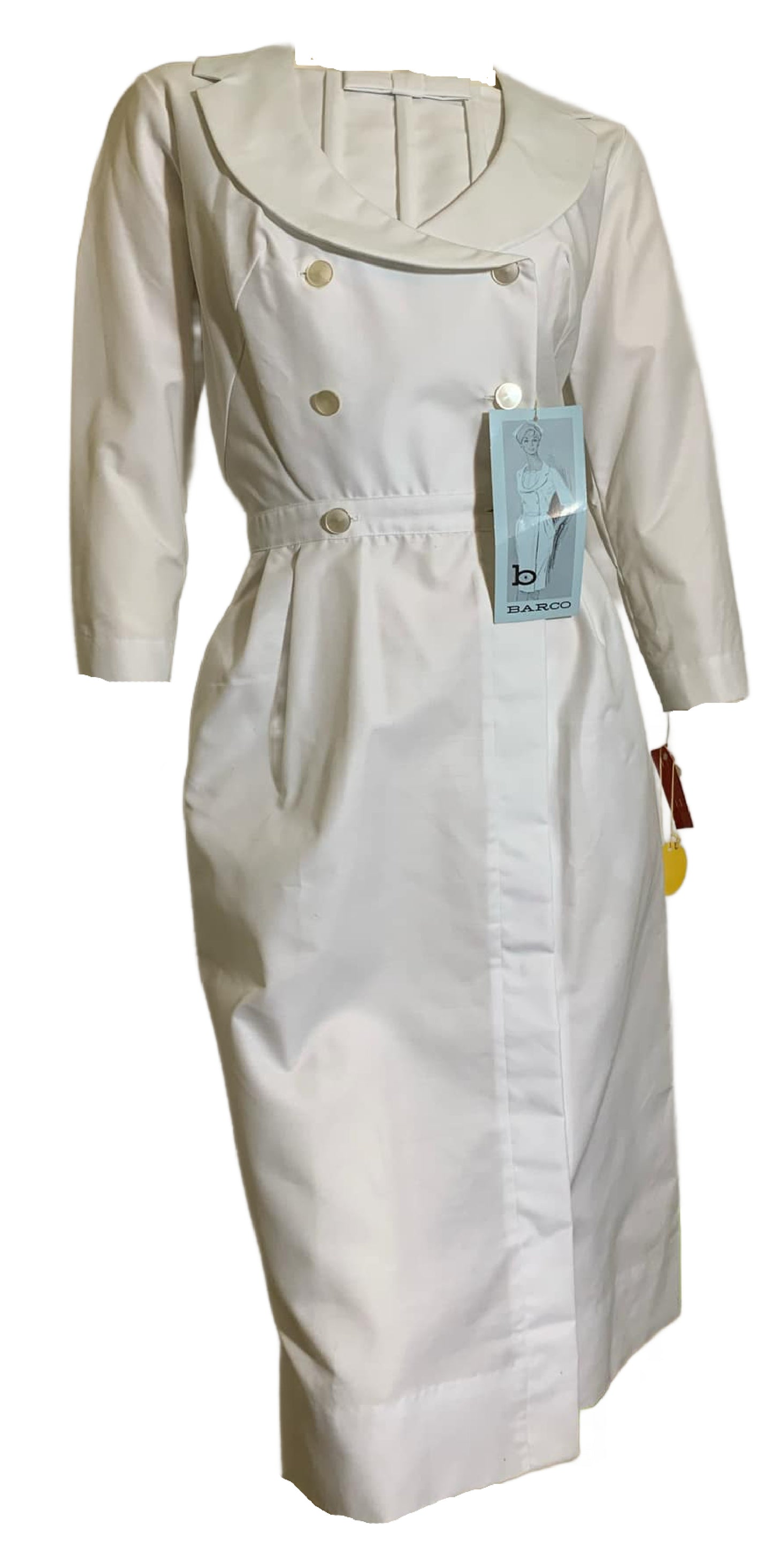 Crisp White Curve Conscious Nurse Uniform with Bow circa 1960s