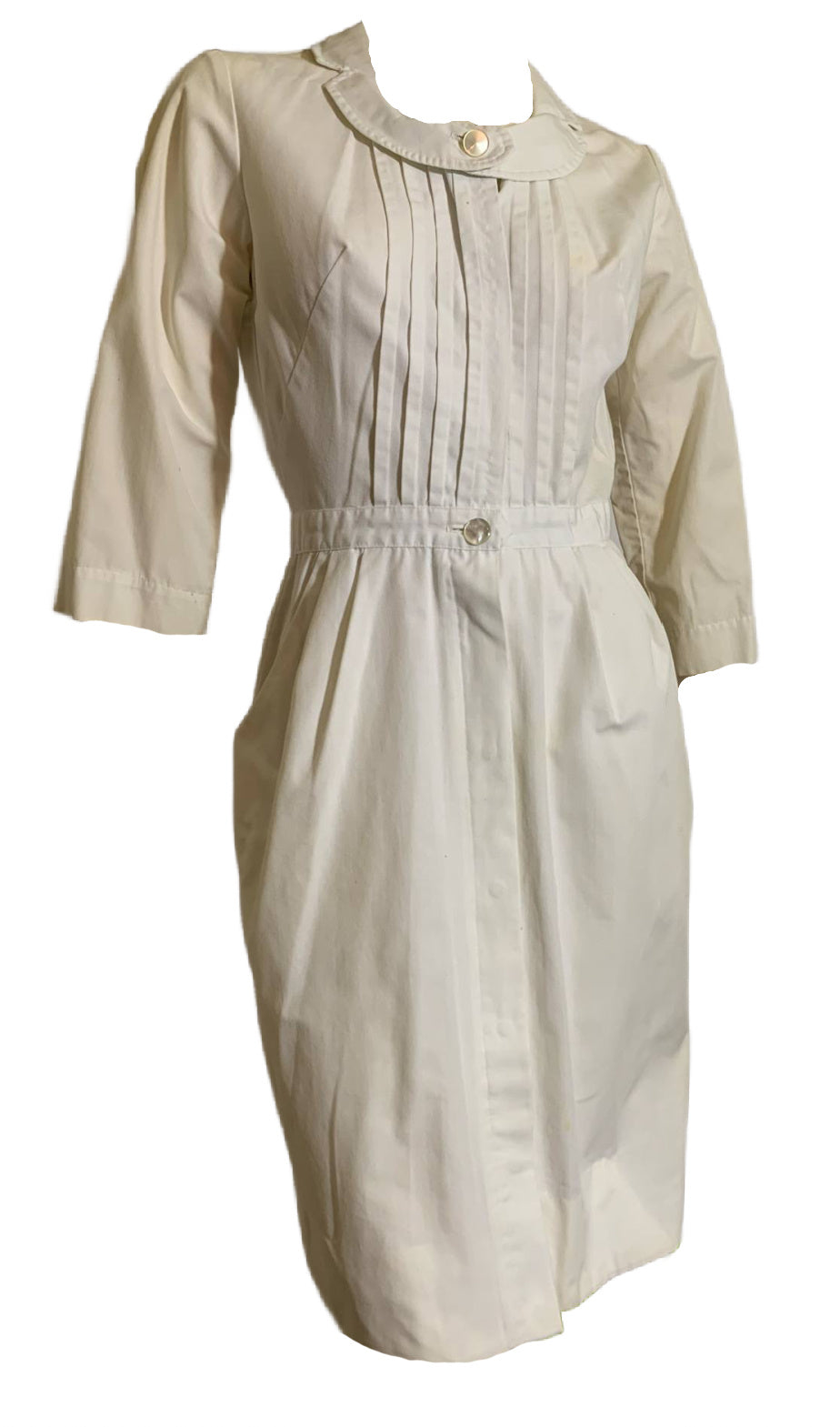White Poplin Button Front Nurse Uniform circa 1960s