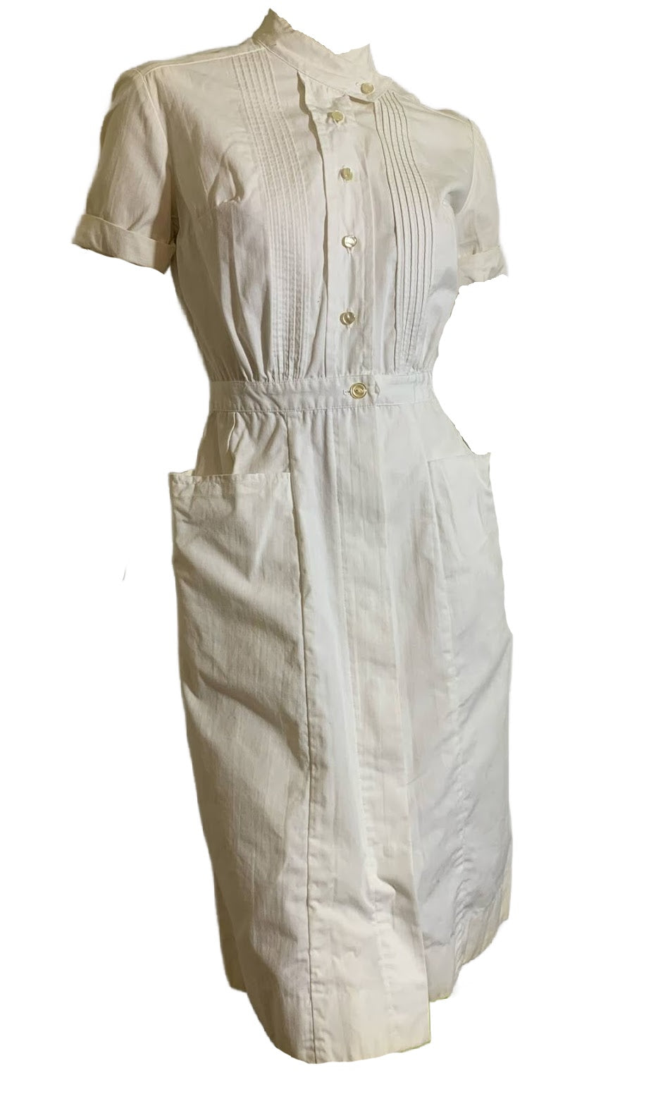 White Poplin Button Front Short Sleeved Nurse Uniform circa 1960s